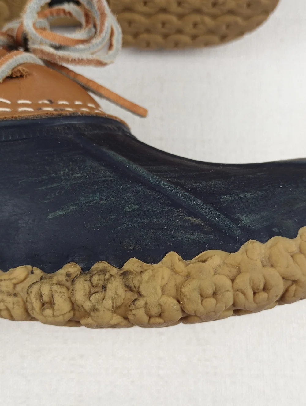 L.L. Bean tan leather &blue rubber low ankle gumshoe duck boot womens sz. 7M - Picture 4 of 15